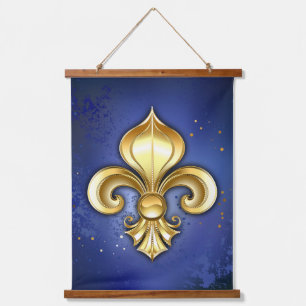 Gold Fleur de Lis on Blue Hanging Tapestry