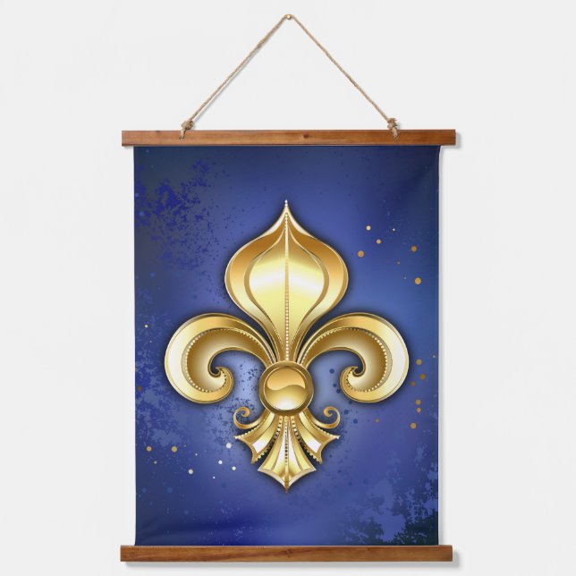 Gold Fleur de Lis on Blue Hanging Tapestry (Front)