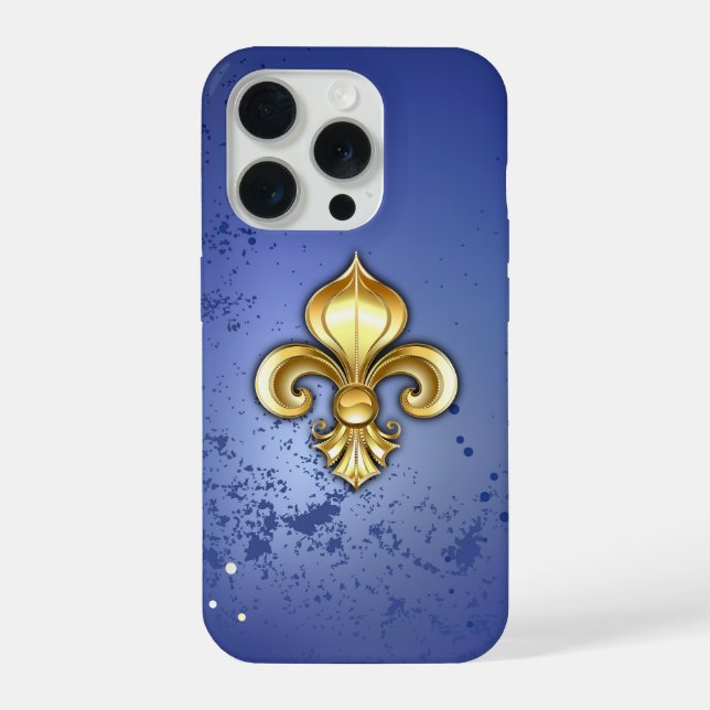 Gold Fleur de Lis on Blue iPhone Case (Back)