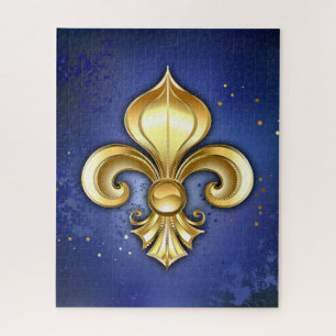 Gold Fleur de Lis on Blue Jigsaw Puzzle