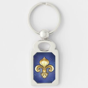 Gold Fleur de Lis on Blue Key Ring