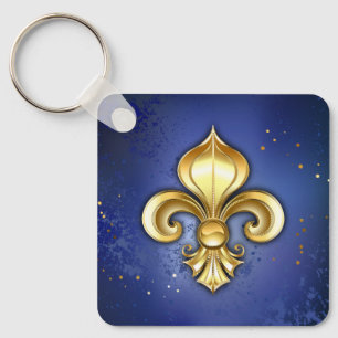 Gold Fleur de Lis on Blue Key Ring