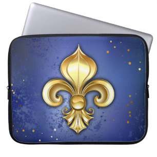 Gold Fleur de Lis on Blue Laptop Sleeve