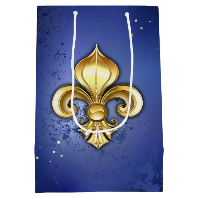 Gold Fleur de Lis on Blue Medium Gift Bag (Back)