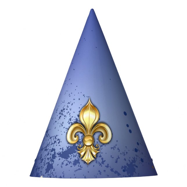 Gold Fleur de Lis on Blue Party Hat (Front)