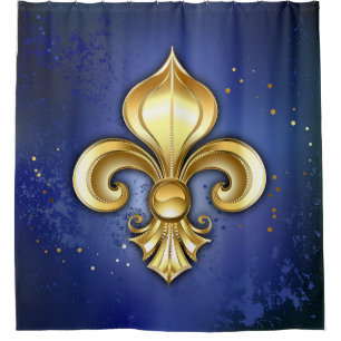 Gold Fleur de Lis on Blue Shower Curtain