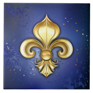 Gold Fleur de Lis on Blue Tile