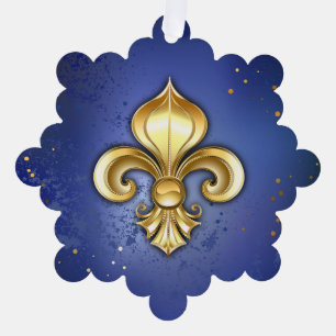 Gold Fleur de Lis on Blue Tree Decoration Card