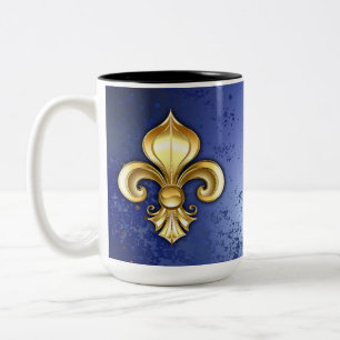 Gold Fleur de Lis on Blue Two-Tone Coffee Mug