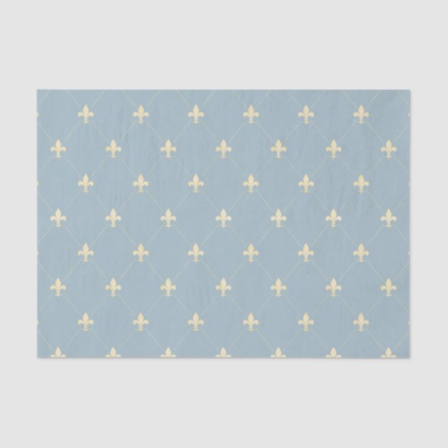 Gold Fleur-de-Lis on Dusky Blue Tissue Paper (Front)