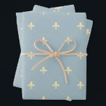 Gold Fleur-de-Lis on Dusky Blue Wrapping Paper Sheet<br><div class="desc">Pale gold fleurs-de-lis in a diamond pattern have a classic regal look.</div>