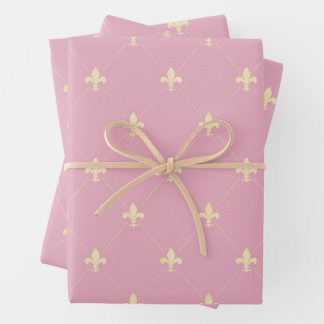 Gold Fleur-de-Lis on Dusky Pink Wrapping Paper Sheet