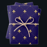Gold Fleur-de-Lis on Midnight Blue Wrapping Paper Sheet<br><div class="desc">Gold fleurs-de-lis in a diamond pattern have a classic regal look.</div>