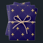 Gold Fleur-de-Lis on Midnight Blue Wrapping Paper Sheet<br><div class="desc">Gold fleurs-de-lis in a diamond pattern have a classic regal look.</div>