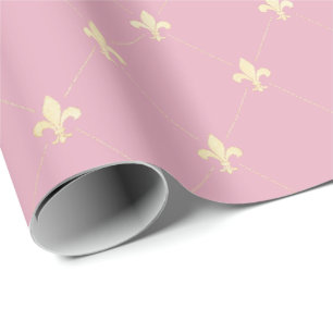 Gold Fleur-de-Lis on Pink Wrapping Paper