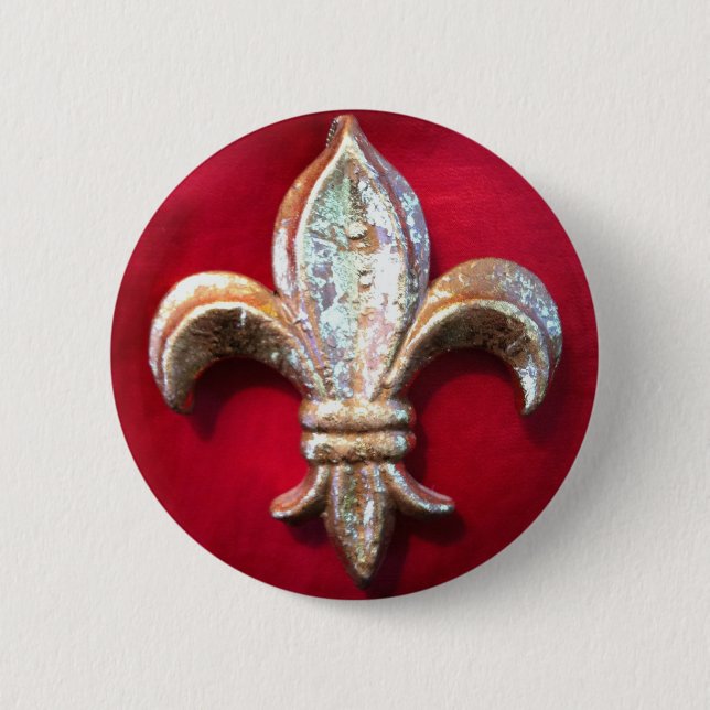Gold  Fleur de lis on Red 6 Cm Round Badge (Front)