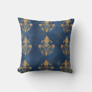 Gold Fleur-de-Lis on Royal Blue Cushion