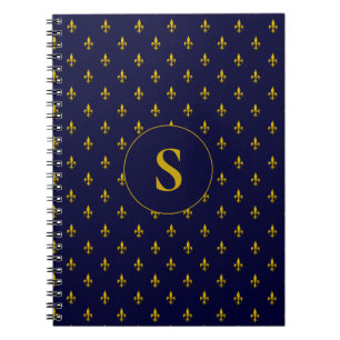 Gold Fleur de Lis Pattern on Royal Blue Notebook
