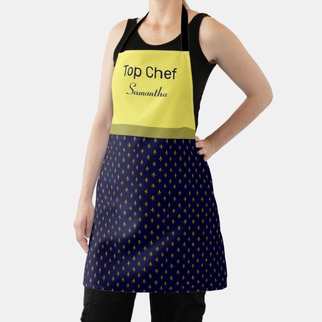 Gold Fleur-de-lis Personalised Apron (Insitu)