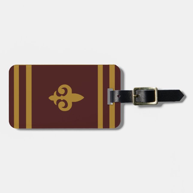 Gold Fleur-de-lis Personalised Luggage Tag (Front Horizontal)