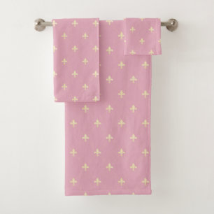 Gold Fleur-de-Lis Pink Bath Towel Set
