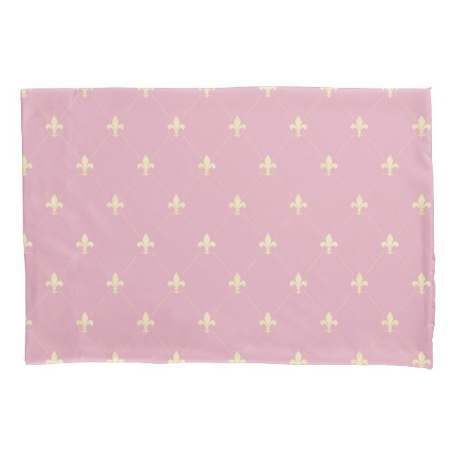 Gold Fleur-de-Lis Pink Pillowcase (Front-Left)
