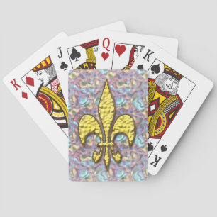 Gold Fleur de Lis Psychedelic Background Playing Cards