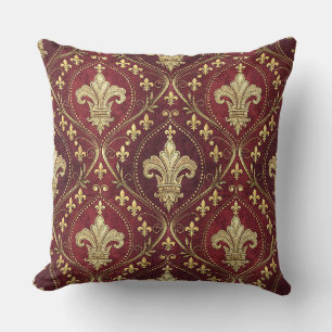 Gold Fleur-de-lis Red Velvet Royal Design Pattern Cushion