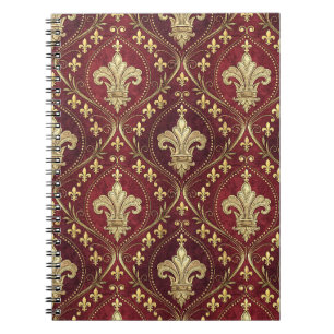 Gold Fleur-de-lis Red Velvet Royal Design Pattern Notebook
