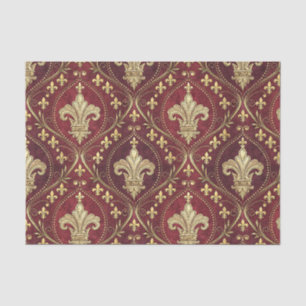 Gold Fleur-de-lis Red Velvet Royal Design Pattern Tissue Paper