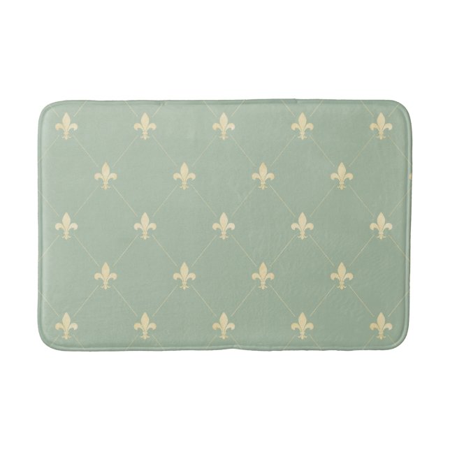 Gold Fleur-de-Lis Sage Bath Mat (Front)