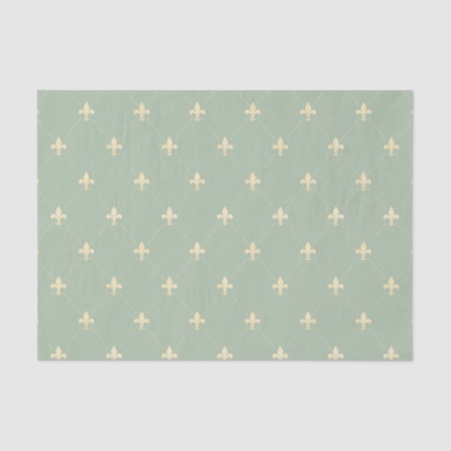 Gold Fleur-de-Lis Sage Tissue Paper (Front)