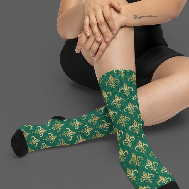 Gold fleur-de-lis seamless pattern on green socks (Creator Uploaded)