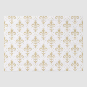 Gold fleur-de-lis seamless pattern on white tissue paper