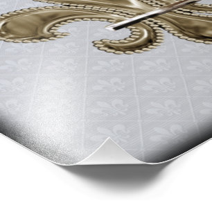 Gold Fleur de Lis silver background black edges Photo Print