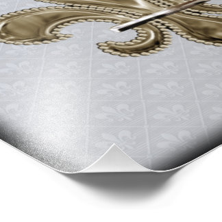 Gold Fleur de Lis silver background black edges Photo Print