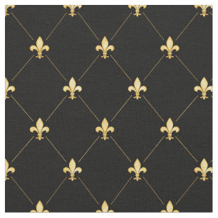 Gold Fleur-de-Lis (small scale) Black Fabric