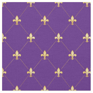 Gold Fleur-de-Lis (small scale) Purple Fabric