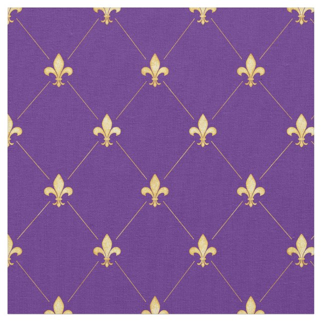 Gold Fleur-de-Lis (small scale) Purple Fabric (Close Up)