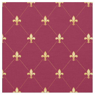Gold Fleur-de-Lis (small scale) Wine Red Fabric