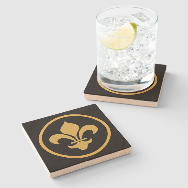 Gold Fleur de Lis Stone Coaster (Side)
