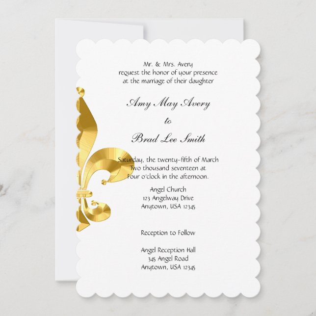Gold Fleur de Lis Wedding Invitation (Front)