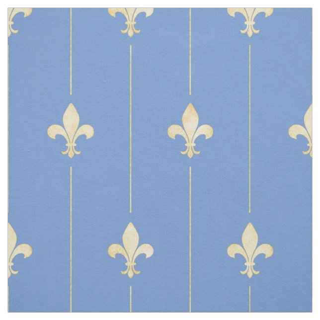 Gold Fleur-de-Lis with Lines Blue (medium scale) Fabric (Swatch)