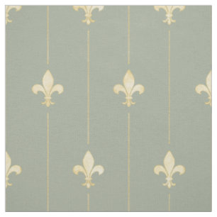 Gold Fleur-de-Lis with Lines Sage (medium scale) Fabric