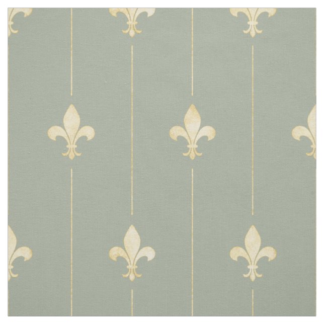 Gold Fleur-de-Lis with Lines Sage (medium scale) Fabric (Swatch)