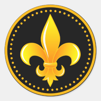 Gold Fleur De Lis with outter rim with dots Classic Round Sticker