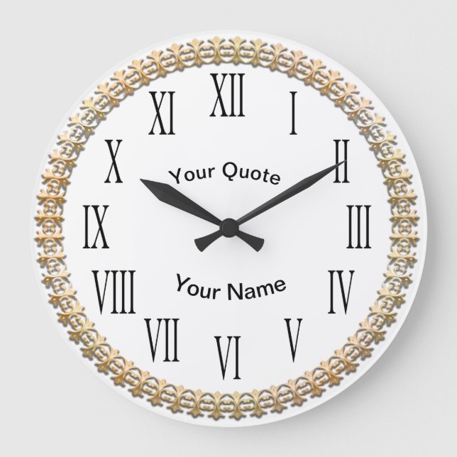 Gold Fleur De Lis with vertical Roman Numerals Large Clock (Front)