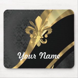 Gold fleur de lys on black mouse mat