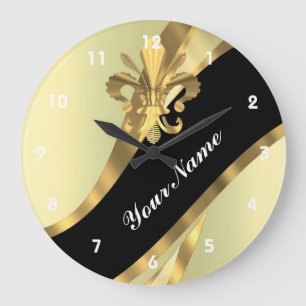 Gold fleur de lys personalised large clock
