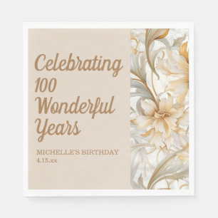 Gold Floral 100th Birthday  Napkin